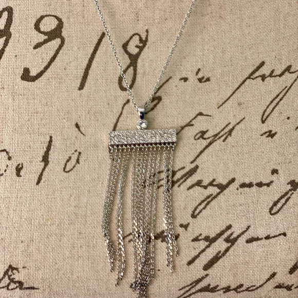 Elegant Touchstone Crystal Silver Tassel Necklace - Picture 6 of 9